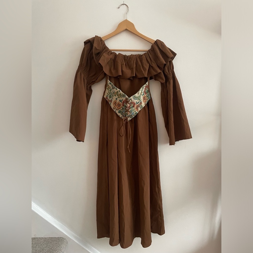 Cider Cottagecore Fairycore Renaissance Brown Long Sleeve Corset Dress Size S